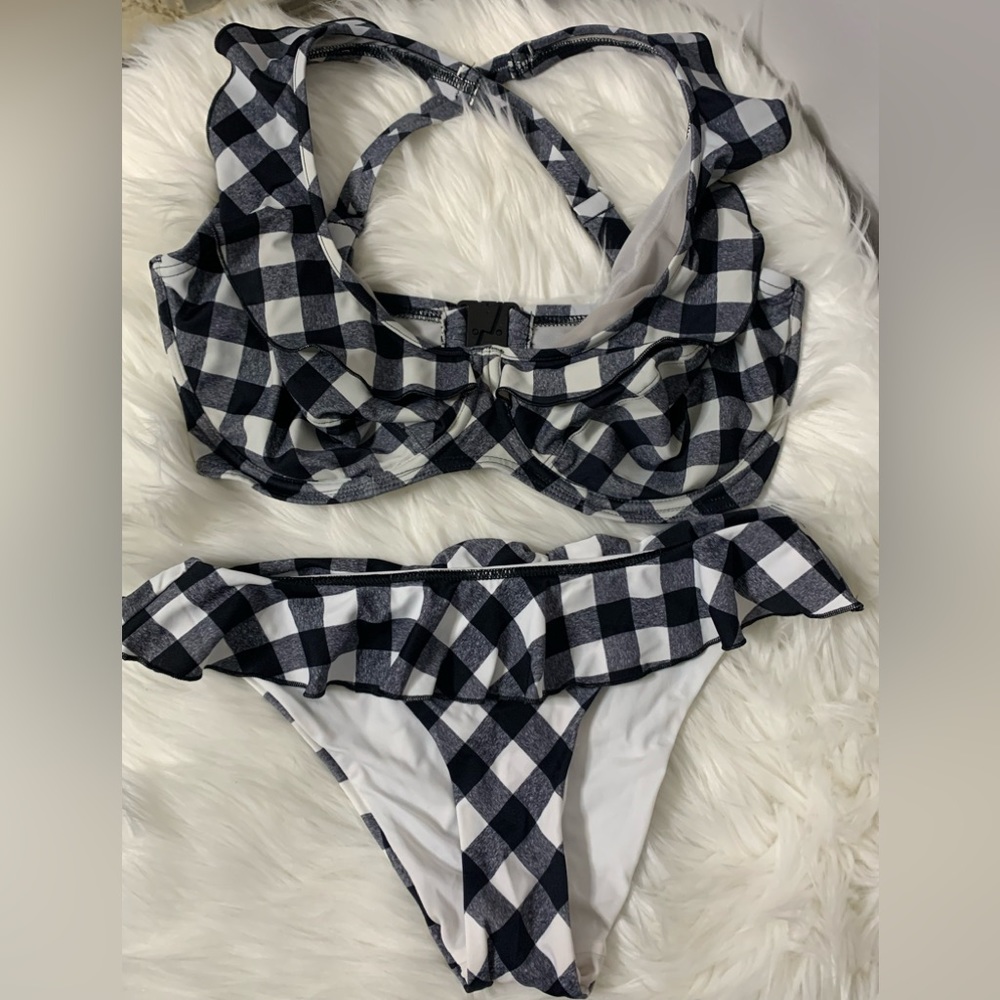 Freya Black and White Gingham Ruffle Bikini Set
